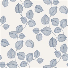 Blue & White Linework Leaves Wallpaper