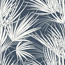 Blue &amp; White Palmetto Leaf Prepasted Wallpaper