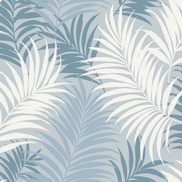LN10102 | Blue, White & Sky Blue Tropical Large Palm Leaf Wallpaper
