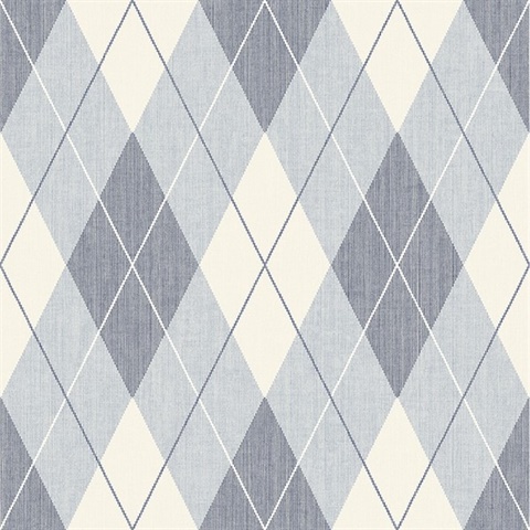 Blue & White Textured Argyle Wallpaper