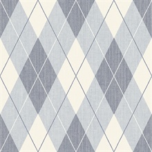 Blue & White Textured Argyle Wallpaper