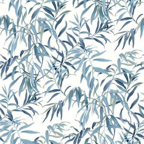 Blue Willow Leaf Wallpaper