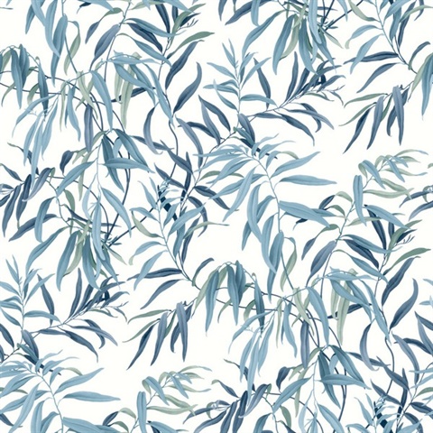 Blue Willow Leaf Wallpaper