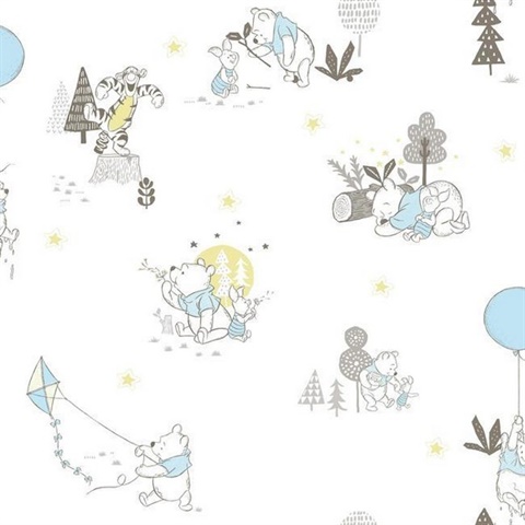 Blue & Yellow Disney Winnie the Pooh Playmates Wallpaper