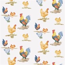 Blue &amp; Yellow Free Range Illustrated Chicken Wallpaper