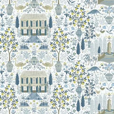 Blue & Yellow Large 18th Century Farmhouse Rifle Paper Wallpaper