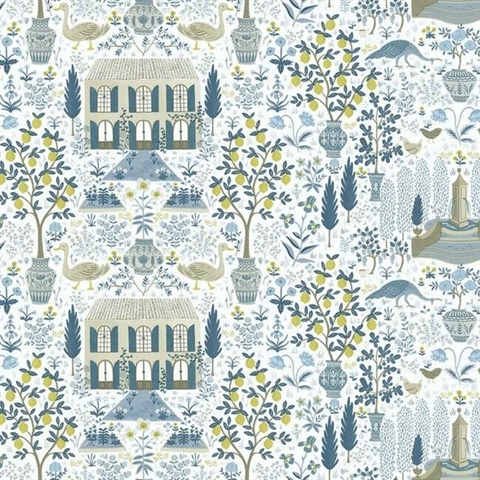 Blue & Yellow Large 18th Century Farmhouse Rifle Paper Wallpaper