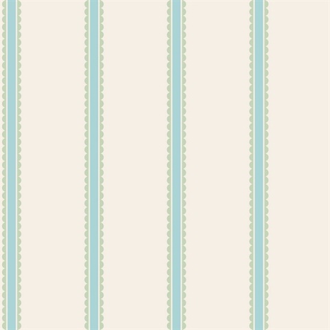 Bobbin Stripe Aqua Scalloped Wallpaper