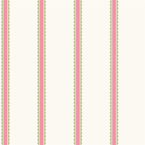 Bobbin Stripe Fuchsia Scalloped Wallpaper