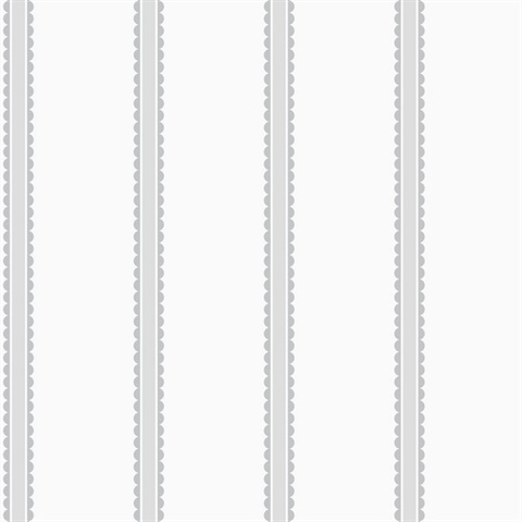 Bobbin Stripe Grey Scalloped Wallpaper