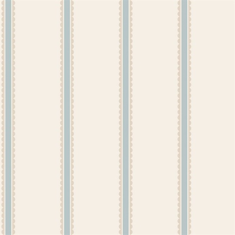 Bobbin Stripe Light Blue Scalloped Wallpaper