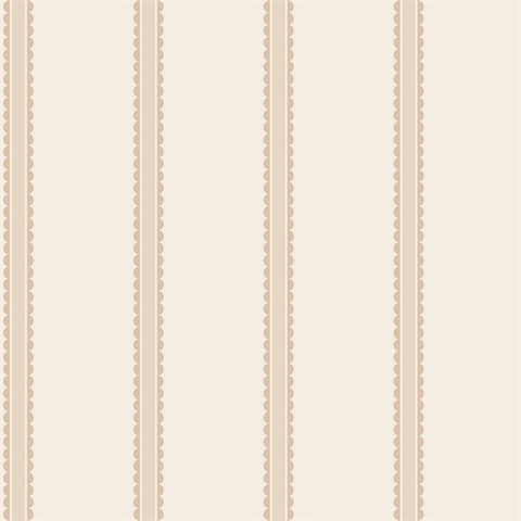 Bobbin Stripe Light Brown Scalloped Wallpaper