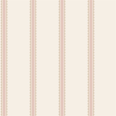 Bobbin Stripe Pink Scalloped Wallpaper