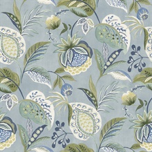 Bohemian Blue Jacobean Floral Wallpaper