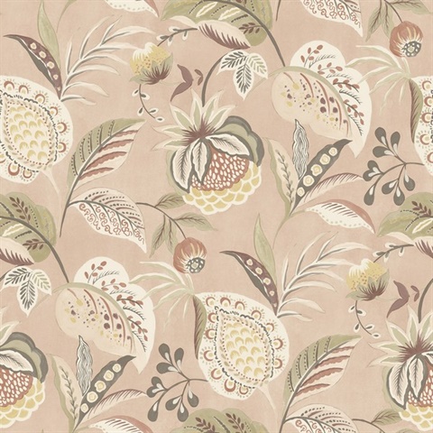 Bohemian Blush Jacobean Floral Wallpaper