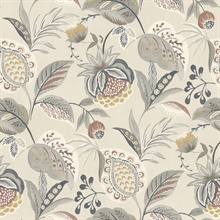 Bohemian Grey Jacobean Floral Wallpaper