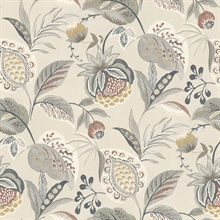 Bohemian Grey Jacobean Floral Wallpaper