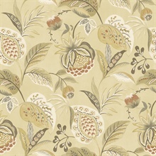 Bohemian Mustard Jacobean Floral Wallpaper