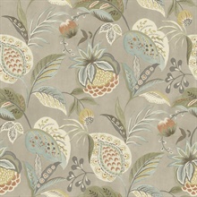 Bohemian Taupe Jacobean Floral Wallpaper