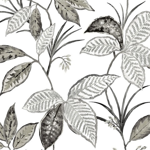 Boho Leaf Trail Botanical Greystone Peel and Stick Wallpaper