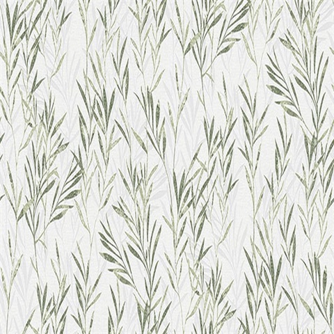 Bondi Green & Silver Leaf Reeds Wallpaper