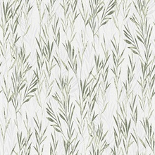 Bondi Green &amp; Silver Leaf Reeds Wallpaper