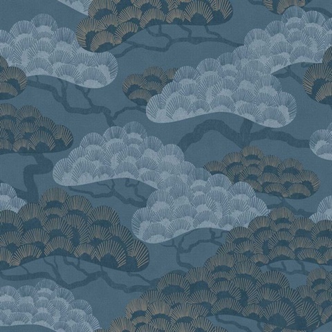 Bonsai Grove Blue Wallpaper