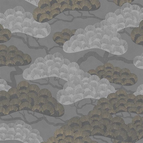 Bonsai Grove Dark Grey Wallpaper