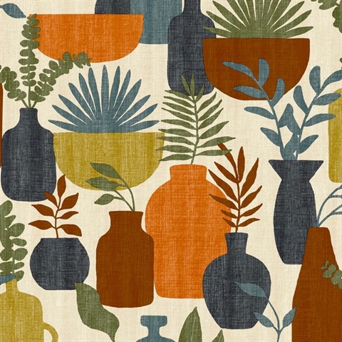 Botanica Clayworks Beige and Orange Wallpaper