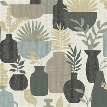 Botanica Clayworks White and Sage Wallpaper