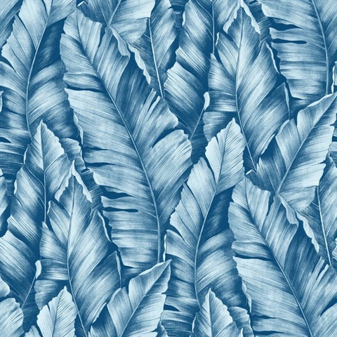 Botanical Baha Banana Leaves Regatta Blue Peel and Stick Wallpaper