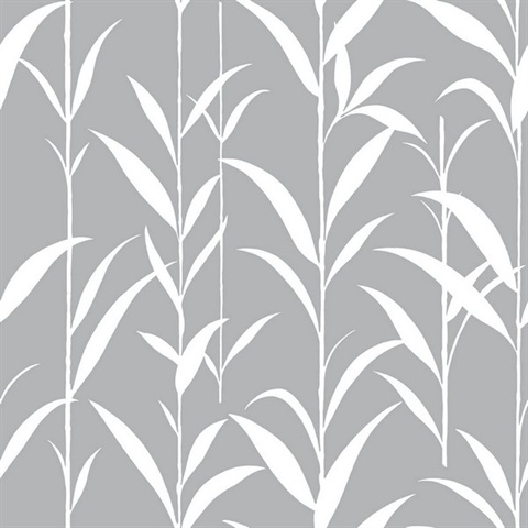Botanical Bamboo Leaves Grey Peel and Stick Wallpaper