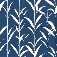 Botanical Bamboo Leaves Navy Blue Peel and Stick Wallpaper
