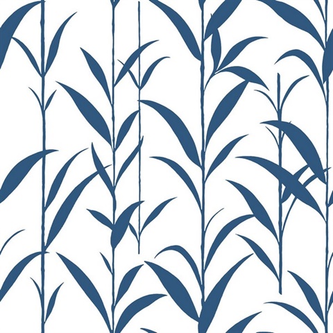 Botanical Bamboo Leaves Navy Blue & White Peel and Stick Wallpaper