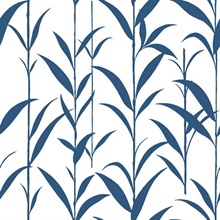 Botanical Bamboo Leaves Navy Blue & White Peel and Stick Wallpaper