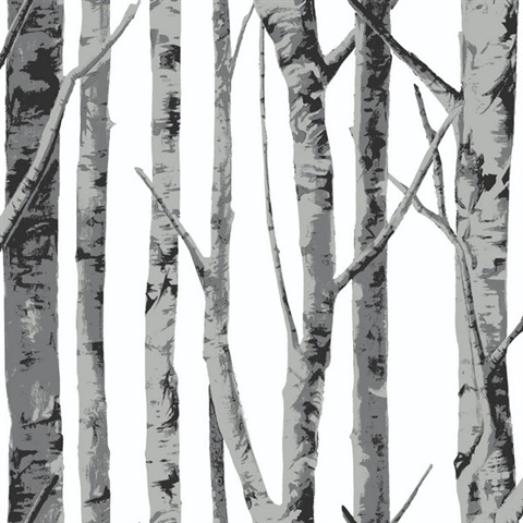 Botanical Birch Trees Monochrome Peel and Stick Wallpaper