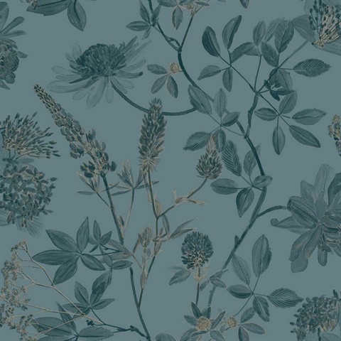 Botanical Blueprint Painterly Branches Green with Green Ground Wallpap