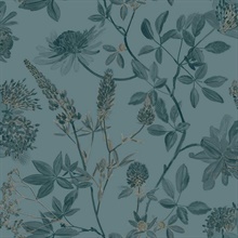 Botanical Blueprint Painterly Branches Green with Green Ground Wallpap