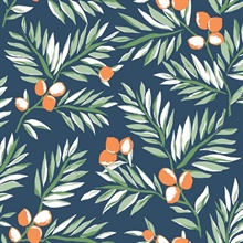 Botanical Citrus Branch Navy, Sage, & Orange Peel and Stick Wallpaper