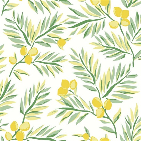 Botanical Lemon Branch Lemon & Sage Peel and Stick Wallpaper