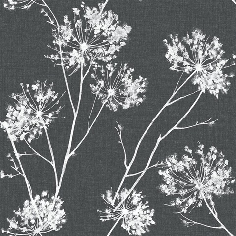 Botanical One O'Clocks Charcoal Peel and Stick Wallpaper