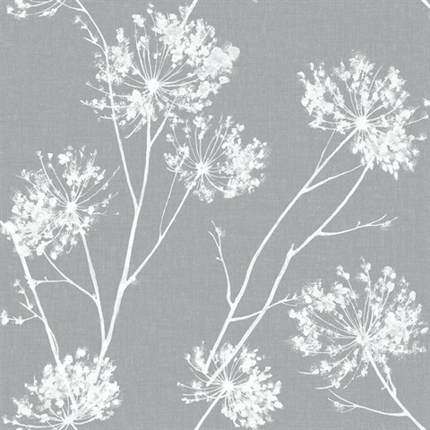 Botanical One O'Clocks Cove Grey Peel and Stick Wallpaper