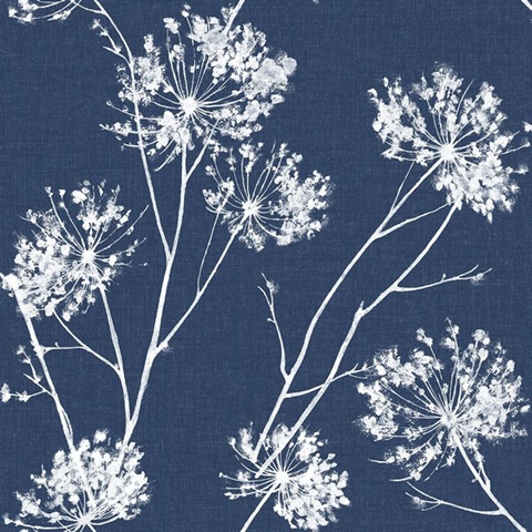 Botanical One O'Clocks Denim Blue Peel and Stick Wallpaper