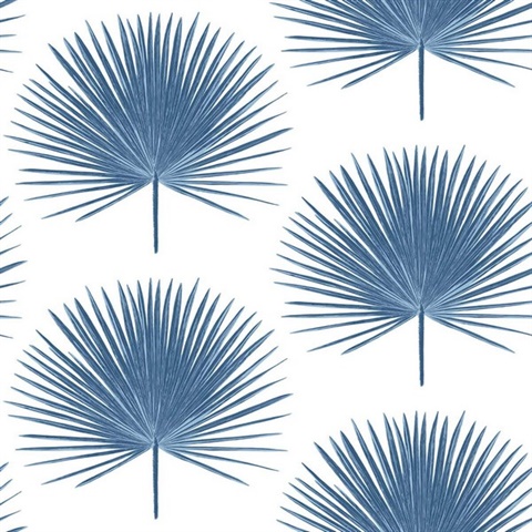 Botanical Palmetto Palm Coastal Blue Peel and Stick Wallpaper