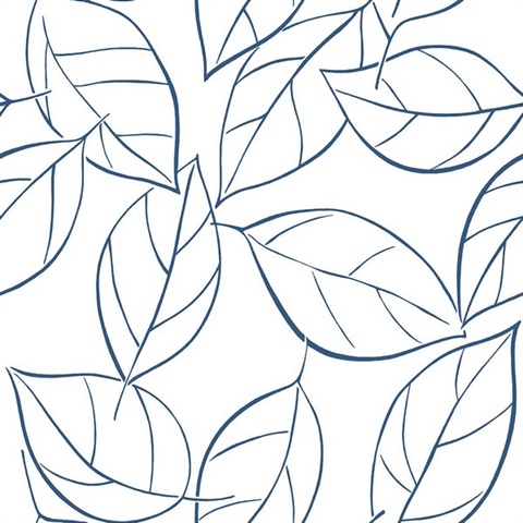 Botanical Tossed Leaves Navy Blue Peel and Stick Wallpaper