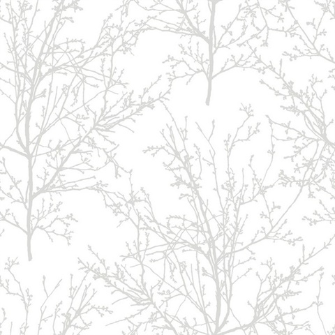 Botanical Tree Branches Pearl Grey Peel and Stick Wallpaper