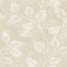 Branch Trail Silhouette Stamp Block Print Leaf Beige Wallpaper