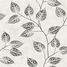 Branch Trail Silhouette Stamp Block Print Leaf Off-White Wallpaper