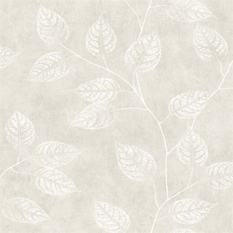 Branch Trail Silhouette Stamp Block Print Leaf Beige Wallpaper