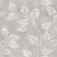 Branch Trail Silhouette Stamp Block Print Leaf Grey Wallpaper